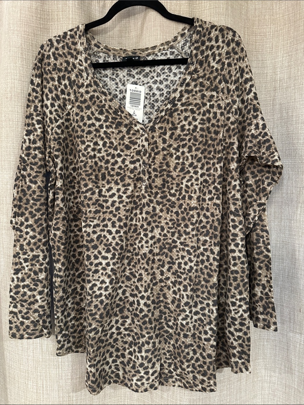 torrid Taupe Leopard-Print Long Sleeve Henley Top